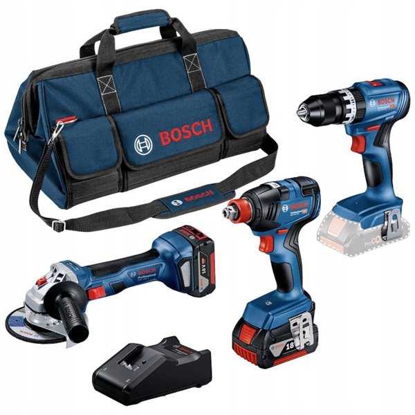 Σετ ηλεκτρικών εργαλείων BOSCH BOSCH professional set 18V: GSB 18V-45 + GDX 18V-200 + GWS 18V-7, σετ εργαλείων (μπλε, 2x μπαταρία Li-ion 5.0Ah, τσάντα εργαλείων)